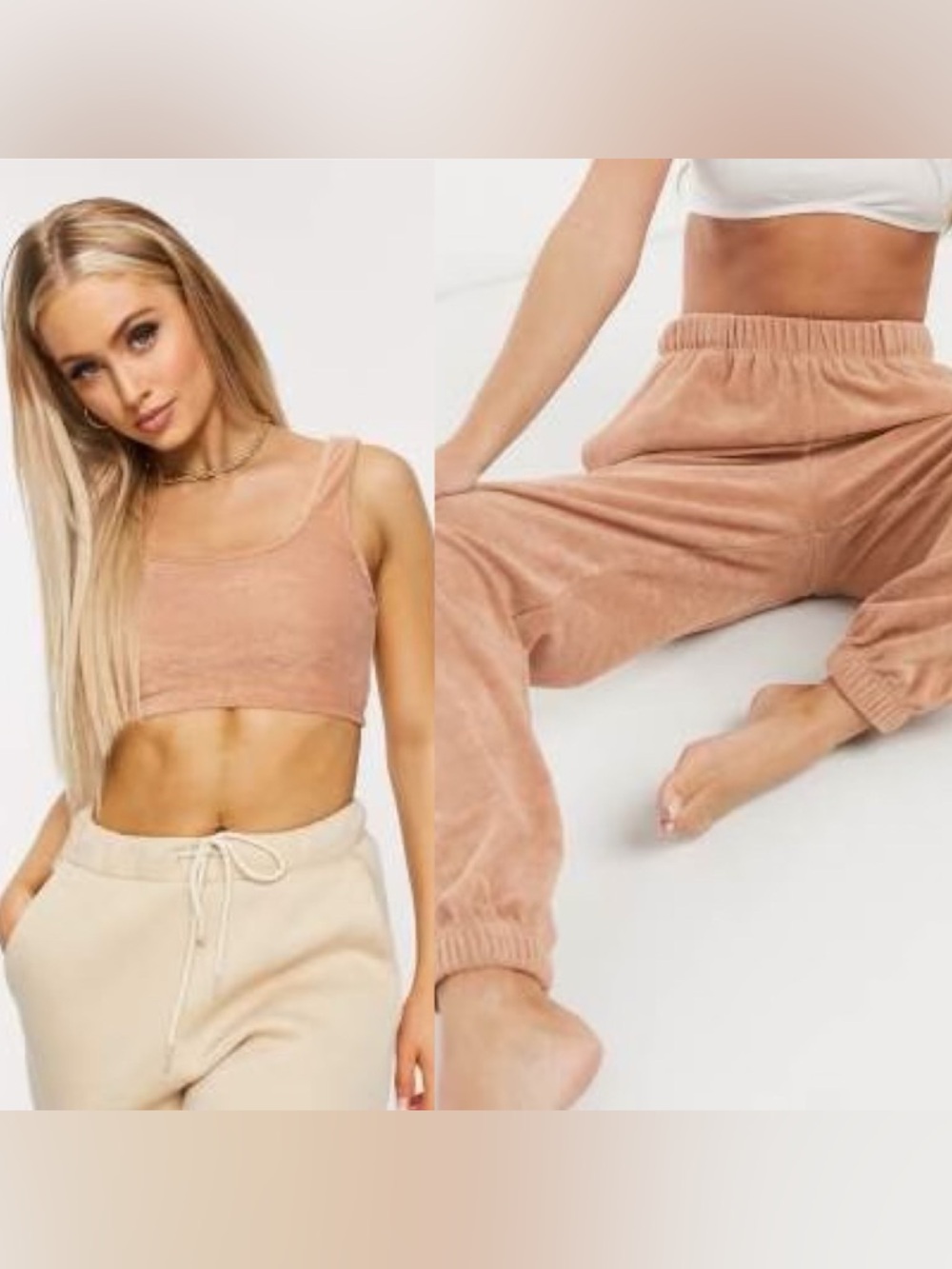 ASOS Terry Cloth Lounge Set Crop Top & Joggers Dusty Rose US 14 $60